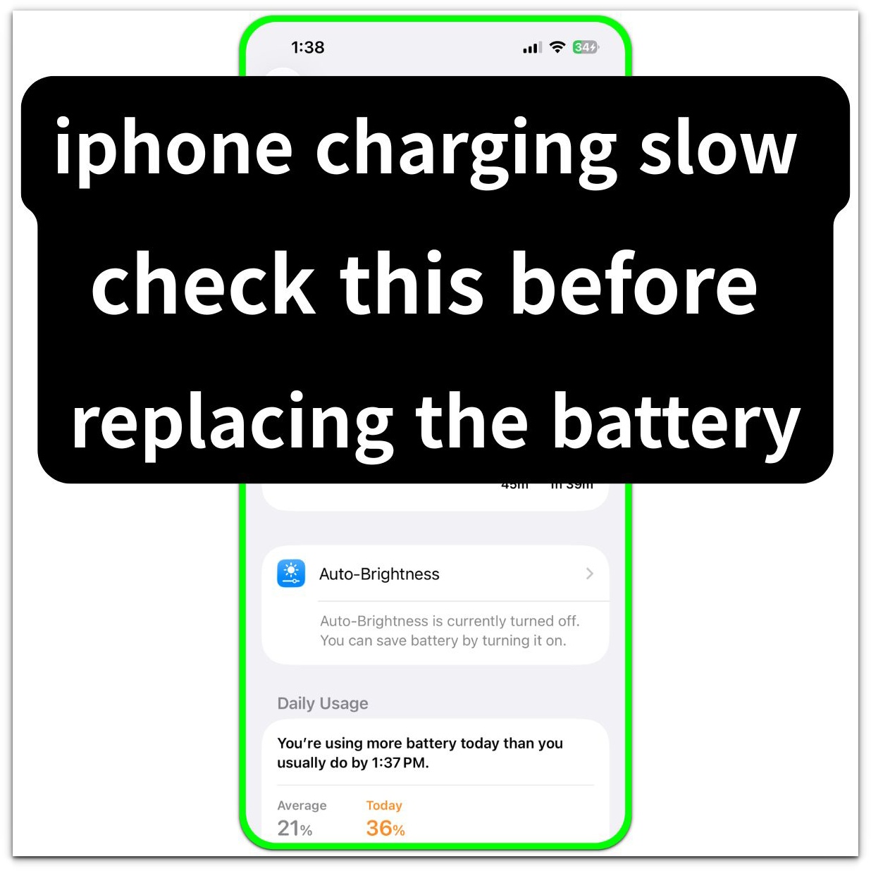 iphone charging slow thumbnail with the battery screen and a headline telling you to check this before replacing the battery