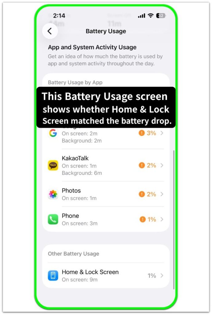 iphone home and lock screen battery drain battery usage screen