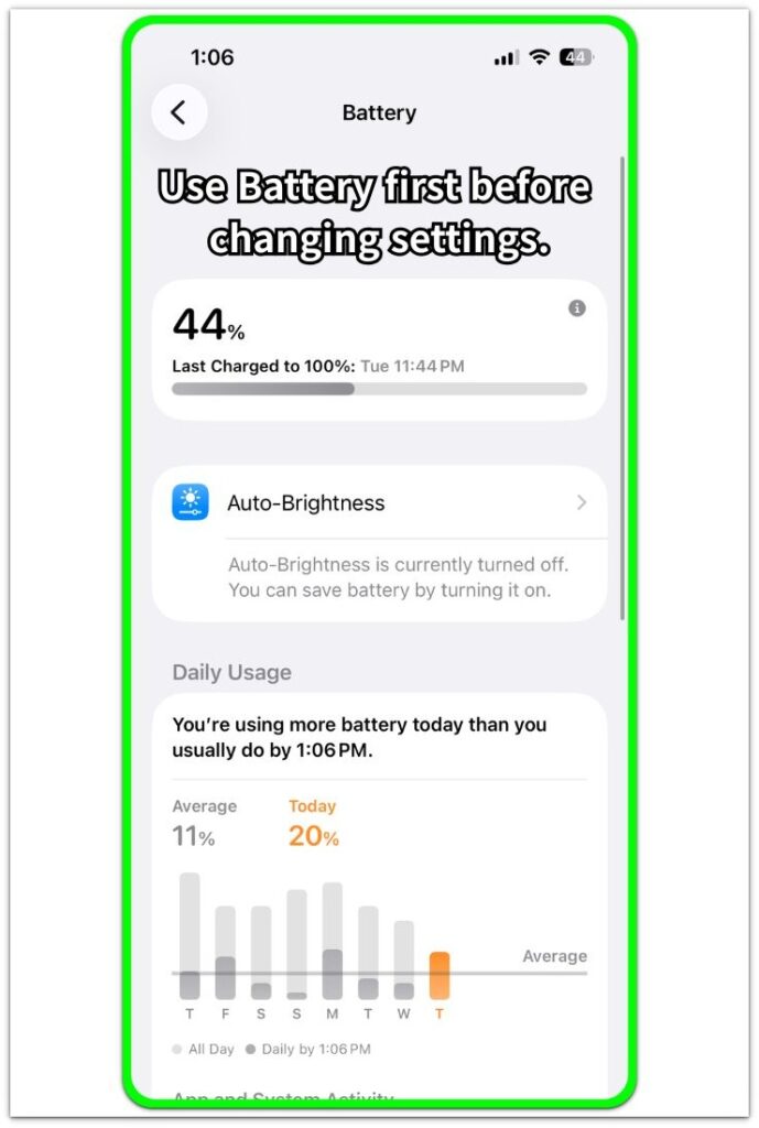 iphone battery drain after restart battery usage comparison screen
