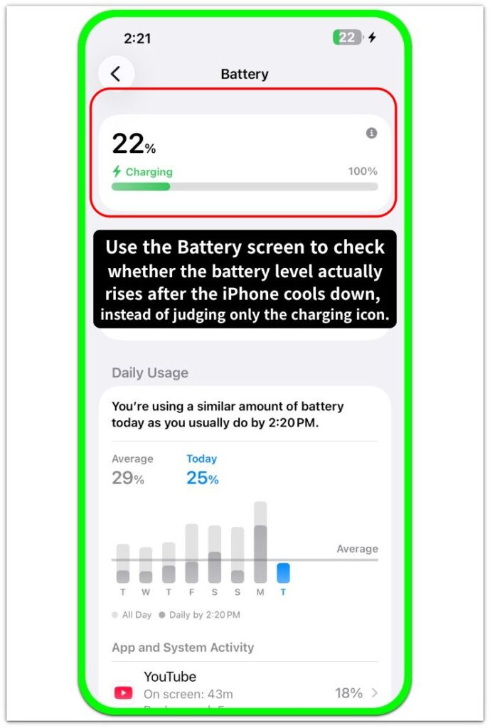 iphone charging slow when hot battery screen charging level check