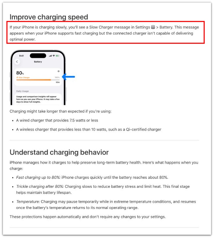 iphone slow charging message official apple battery screen explanation