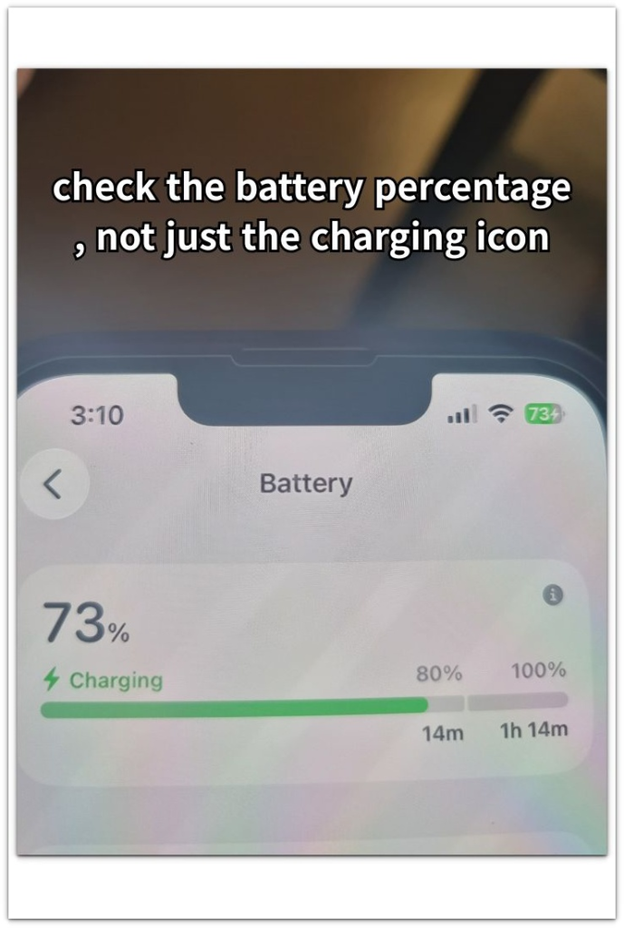 iphone battery screen showing charging icon and battery percentage