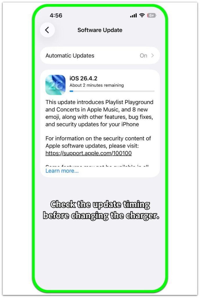 iphone software update screen for checking slow charging after ios update