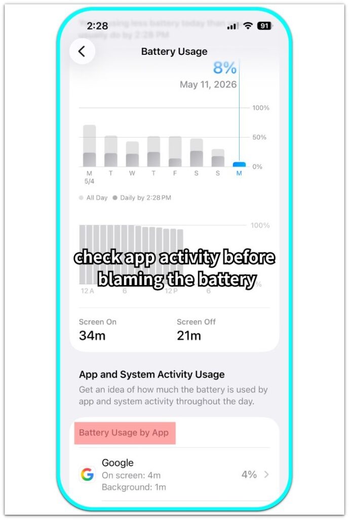 iphone battery gets hot battery usage app activity screen
