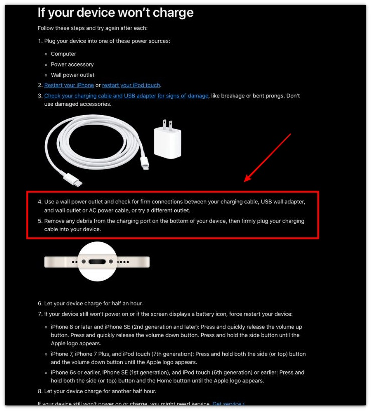 apple charging cable connection and charging port debris check for iphone charging stops after a few minutes