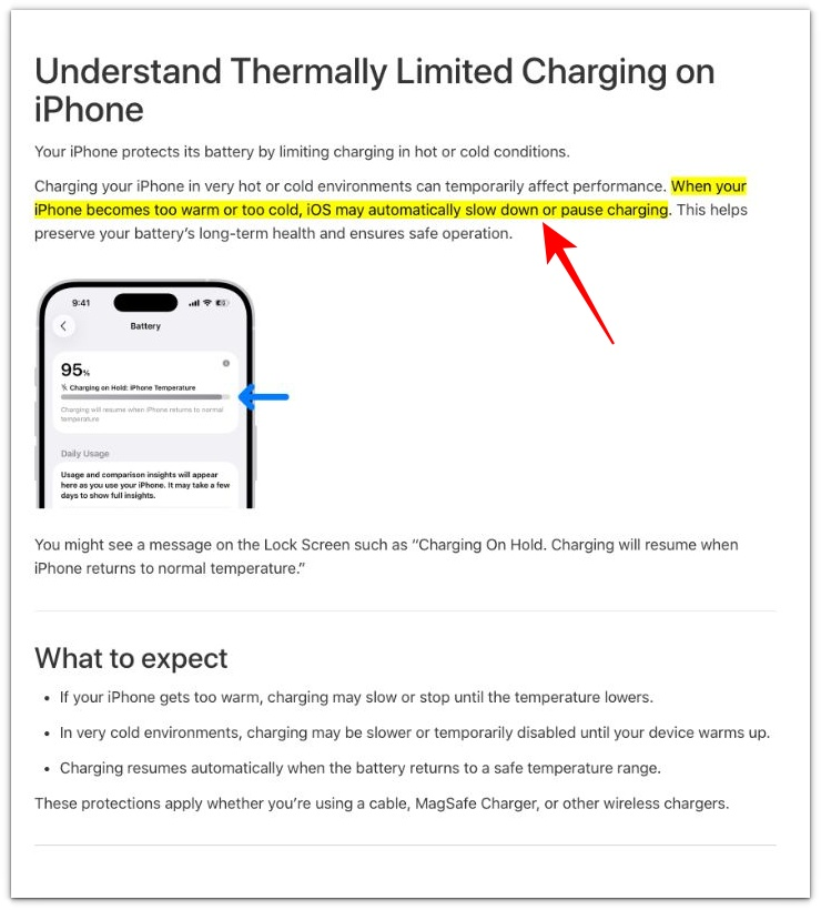 apple support thermally limited charging on iphone slow charging after ios update